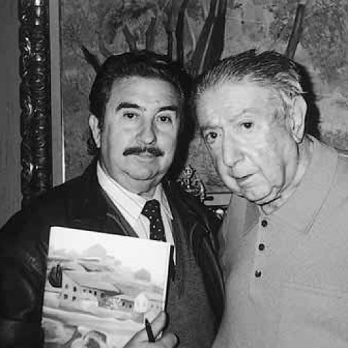 Agustín Romo entrevistando al pintor en su domicilio madrileño en 1991.