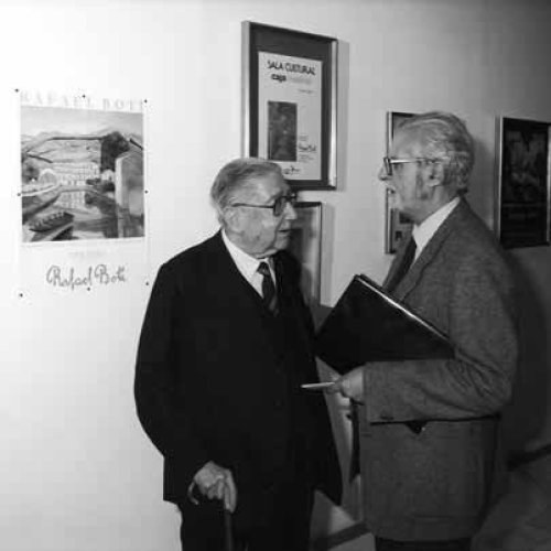 Con Luis Jiménez Martos en la exposición celebrada en el Patio de la Cultura de Tabacalera (Madrid), en 1989.