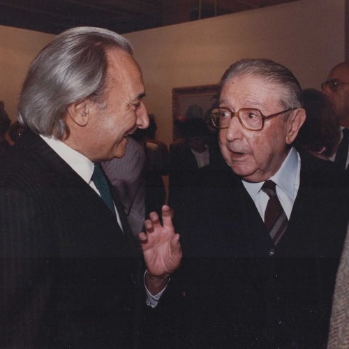 Con su maestro de la Orquesta Filarmónica de Madrid, Odón Alonso. Madrid, 1989.